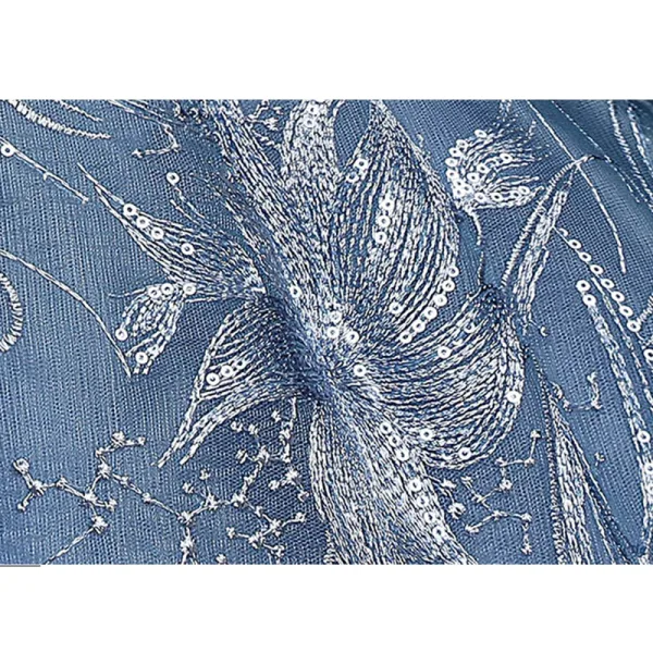 Chic / Belle Bleu Perlage En Dentelle Paillettes Robe De Bal 2021 Robe Boule Encolure Dégagée Manches Courtes Dos Nu Longue Robe De Ceremonie