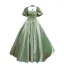 Vintage / Retro Ball Gown Green Satin Prom Dresses 2021 Square Neckline Short Sleeve Backless Floor-Length / Long Formal Dresses