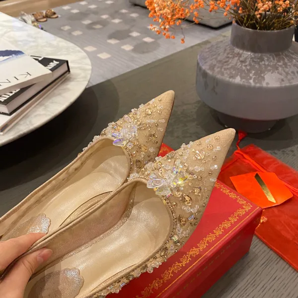 Charming White Rhinestone Leather Wedding Shoes 2021 Lace 7 cm Stiletto Heels Pointed Toe Wedding Pumps High Heels