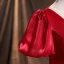 Ethnic Red Satin Prom Dresses 2021 Ball Gown Scoop Neck Short Sleeve Backless Sash Floor-Length / Long Formal Dresses