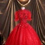 Scintillantes Rouge Robe De Bal Princesse 2021 Col Haut Perlage Étoile Paillettes Manches de cloche Dos Nu Longue Robe De Ceremonie