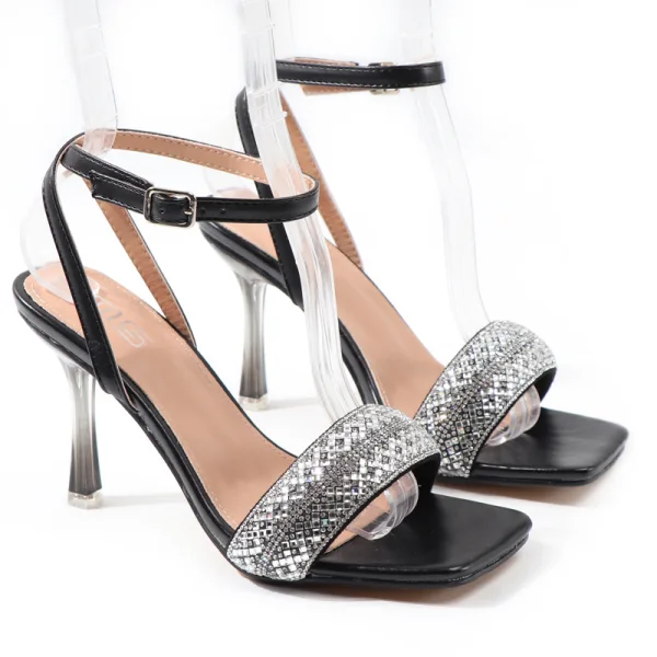 Sexy White Cocktail Party Evening Party Womens Sandals 2021 Ankle Strap Rhinestone 9 cm Open / Peep Toe Stiletto Heels Sandals High Heels