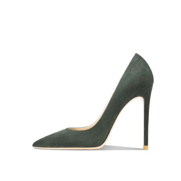 Modest / Simple Dark Green Office OL Suede Pumps 2021 Leather 10 cm Stiletto Heels Pointed Toe Pumps High Heels