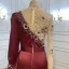 High-end Burgundy Handmade  Beading Pearl Rhinestone Evening Dresses 2021 Trumpet / Mermaid Scoop Neck Satin Long Sleeve Sweep Train Evening Party Formal Dresses