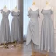Modest / Simple Grey Satin Bridesmaid Dresses 2021 A-Line / Princess Spaghetti Straps Short Sleeve Backless Tea-length Wedding Party Dresses