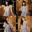 Fashion Sky Blue Beading Sequins Bridesmaid Dresses 2021 A-Line / Princess Pearl Rhinestone Short Sleeve Backless Floor-Length / Long Wedding Party Dresses