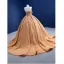Haut de Gamme Champagne Perlage Paillettes Robe De Mariée 2021 Robe Boule Volants Bustier Sans Manches Dos Nu Tribunal Train Mariage