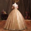 Charming Champagne Beading Pearl Sequins Prom Dresses 2021 Ball Gown Strapless Sleeveless Backless Floor-Length / Long Formal Dresses