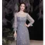 Sparkly Sky Blue Beading Sequins Evening Dresses 2021 A-Line / Princess Scoop Neck 3/4 Sleeve Evening Party Floor-Length / Long Formal Dresses