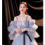 Chic Bleu Ciel Robe De Bal 2021 Princesse Bretelles Spaghetti Perle En Dentelle Fleur Appliques Volants Manches Courtes Ceinture Noeud Longue Dos Nu Robe De Ceremonie