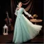 Chic / Beautiful Mint Green Prom Dresses 2021 A-Line / Princess V-Neck Bell sleeves Backless Pearl Sequins Lace Flower Floor-Length / Long Formal Dresses