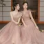 Modest / Simple Dusky Pink Bridesmaid Dresses 2021 A-Line / Princess Short Sleeve Floor-Length / Long Wedding Party Dresses