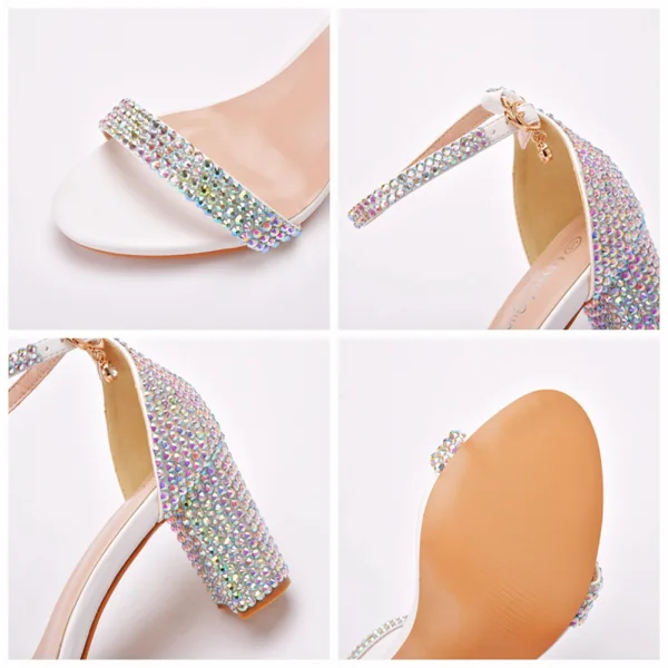Charmant Multi-Couleurs Cocktail Soirée Sandales Femme 2021 Faux Diamant Bride Cheville 7 cm Talons Épais Peep Toes / Bout Ouvert Sandales Talons Hauts