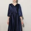 Elegant Navy Blue Satin Birthday Flower Girl Dresses Party Dresses 2021 A-Line / Princess V-Neck 1/2 Sleeves Floor-Length / Long Flower Girl Dresses