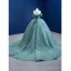 Charmant Vert Citron Perlage Gland Faux Diamant Paillettes Robe De Bal 2021 Robe Boule De l'épaule Manches Courtes Dos Nu Chapel Train Robe De Ceremonie