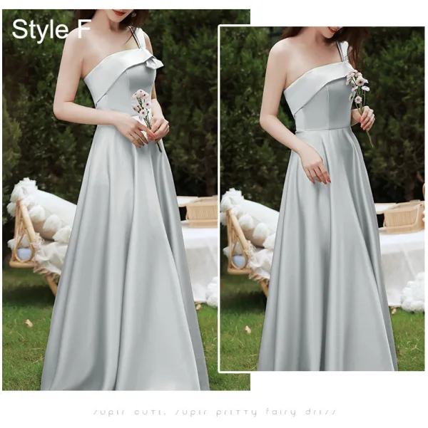 Modest / Simple Olive Green Satin Bridesmaid Dresses 2021 A-Line / Princess Short Sleeve Backless Floor-Length / Long Wedding Party Dresses