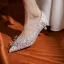 Elegant White Lace Flower Wedding Shoes 2021 3 cm Stiletto Heels Low Heel Pointed Toe Wedding Pumps