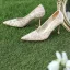 Chic / Beautiful Champagne Lace Flower Wedding Shoes 2021 8 cm Stiletto Heels Pointed Toe Wedding Pumps High Heels