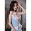 Lovely Sky Blue Rhinestone Bow Prom Dresses 2022 Satin A-Line / Princess Strapless Sleeveless Backless Floor-Length / Long Prom Formal Dresses