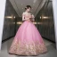 Chic / Belle Ethnique Rose Bonbon Robe De Bal 2022 Robe Boule De l'épaule Perlage Perle Paillettes En Dentelle Fleur Manches Courtes Dos Nu Longue Robe De Ceremonie