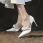 Charming White Pearl Appliques Wedding Shoes 2022 Leather 12 cm Stiletto Heels Pointed Toe Wedding Shoes High Heels