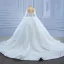 High End Weiß Handgefertigt Perlenstickerei Pailletten Brautkleider / Hochzeitskleider 2022 Ballkleid Stehkragen Lange Ärmel Königliche Schleppe
