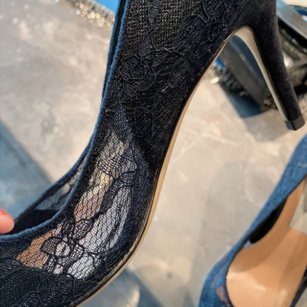 Charming Nude Rhinestone Lace Flower Evening Party Pumps 2022 8 cm Stiletto Heels Pointed Toe Pumps High Heels