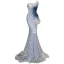 Scintillantes Sexy Bleu Ciel Paillettes Robe De Soirée 2022 Trompette / Sirène Bustier Perlage Faux Diamant Sans Manches Dos Nu Train De Balayage Robe De Ceremonie