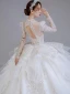 Luxury / Gorgeous White Beading Cascading Ruffles Wedding Dresses 2022 Ball Gown Scoop Neck Pearl Rhinestone Sequins Lace Flower Short Sleeve Backless Royal Train Wedding