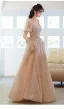 Chic / Belle Champagne Faux Diamant Paillettes Robe De Bal 2022 Princesse Encolure Carrée Gonflée Manches Courtes Dos Nu Noeud Longue Robe De Ceremonie