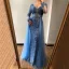 Sexy Bleu Perlage Faux Diamant Paillettes Robe De Soirée 2022 Trompette / Sirène Col v profond Manches Longues Dos Nu Ceinture Longue Soirée Robe De Ceremonie