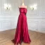 High-end Burgundy Satin Prom Dresses 2022 A-Line / Princess One-Shoulder Beading Rhinestone Sequins Long Sleeve Backless Split Front Floor-Length / Long Formal Dresses