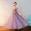 Chic / Beautiful Lilac Beading Sequins Birthday Flower Girl Dresses 2022 A-Line / Princess Scoop Neck 1/2 Sleeves Backless Floor-Length / Long Flower Girl Dresses