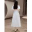 Modest / Simple White Homecoming Graduation Dresses 2022 A-Line / Princess Satin V-Neck Puffy Short Sleeve Pearl Tea-length Formal Dresses