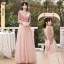 Chic / Beautiful Dusky Pink Suede Bridesmaid Dresses 2022 A-Line / Princess Pearl Sequins Long Sleeve Backless Floor-Length / Long Wedding Party Dresses
