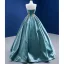 High-end Jade Green Prom Dresses 2022 Ball Gown Bow Strapless Sleeveless Backless Beading Floor-Length / Long Formal Dresses