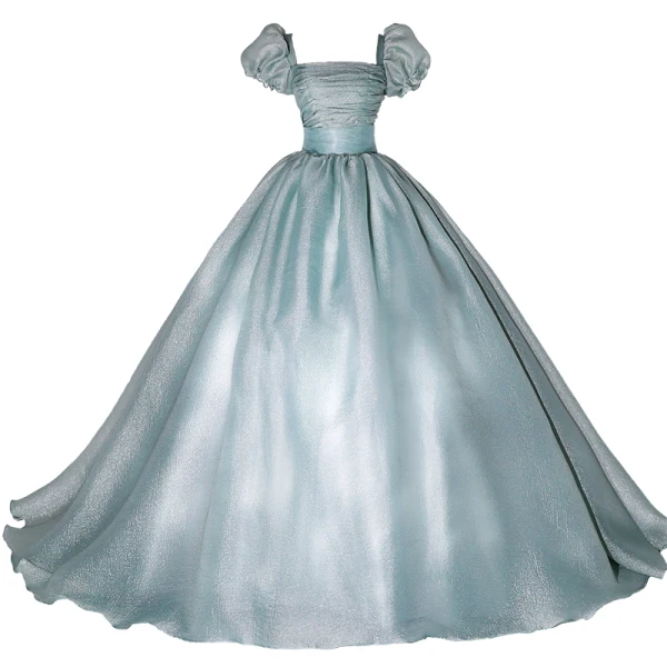 Simple Vert Citron Robe De Bal 2022 Robe Boule Encolure Carrée Gonflée Manches Courtes Dos Nu Longue Robe De Ceremonie