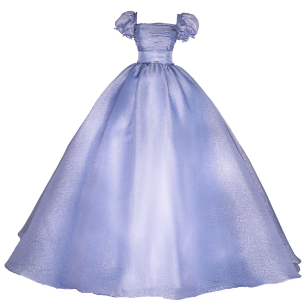 Elegant Ocean Blue Prom Dresses 2022 Ball Gown Square Neckline Puffy Short Sleeve Backless Floor-Length / Long Formal Dresses