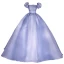 Elegant Ocean Blue Prom Dresses 2022 Ball Gown Square Neckline Puffy Short Sleeve Backless Floor-Length / Long Formal Dresses