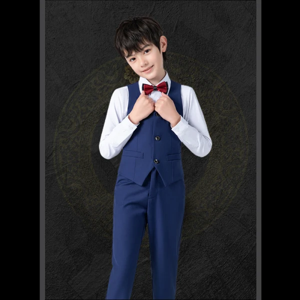 Fashion Black Long Sleeve Boys Wedding Suits 2022 Wedding Coat Pants Shirt Vest