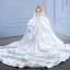 Luxury / Gorgeous High-end Handmade  Beading Pearl Sequins White Wedding Dresses 2022 Ball Gown Cascading Ruffles Scoop Neck Long Sleeve Royal Train Wedding