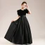 Elegant Black Suede Satin Birthday Flower Girl Dresses 2022 Ball Gown Scoop Neck Short Sleeve Sash Floor-Length / Long Flower Girl Dresses