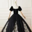 Elegant Black Suede Prom Dresses 2022 Ball Gown Square Neckline Puffy Short Sleeve Appliques Backless Floor-Length / Long Formal Dresses