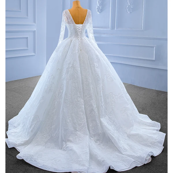Haut de Gamme Blanche Perlage Paillettes Robe De Mariée 2022 Robe Boule V-Cou Manches Longues Dos Nu Longue Mariage