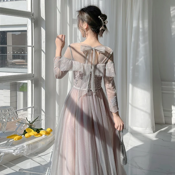 Chic / Belle Rougissant Rose Robe Demoiselle D'honneur 2022 Princesse Encolure Dégagée Paillettes Gonflée Manches Courtes Dos Nu Longue Robe Demoiselle D'honneur