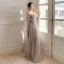 Chic / Beautiful Lace Flower Sequins Dusky Pink Bridesmaid Dresses 2022 A-Line / Princess Short Sleeve Backless Sash Floor-Length / Long Bridesmaid Dresses