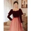 Elegant Burgundy Suede Winter Prom Dresses 2022 A-Line / Princess Square Neckline Long Sleeve Backless Sash Bow Floor-Length / Long Formal Dresses