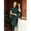 Vintage / Retro Cheongsam 2022 Trumpet / Mermaid High Neck Short Sleeve Split Front Tea-length Evening Party Cheongsam / Qipao Dark Green