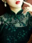 Vintage / Retro Dark Green Split Front Cheongsam 2022 Trumpet / Mermaid High Neck Short Sleeve Tea-length Evening Party Cheongsam / Qipao