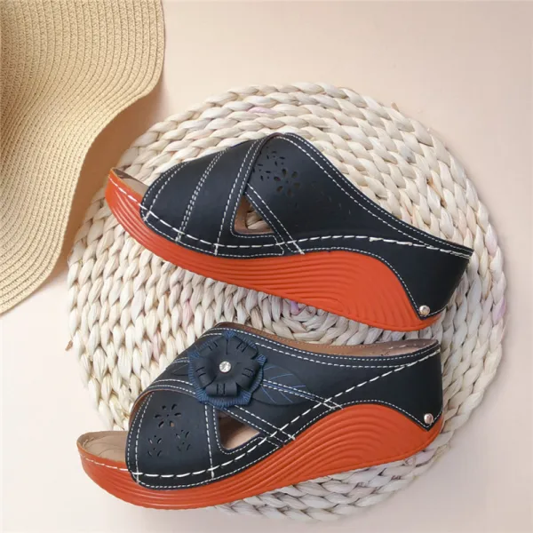 Confortable Noire Plage Désinvolte Été Fleur Sandales Femme 2021 6 cm Compensées Peep Toes / Bout Ouvert Sandales